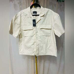 Original Use Cream Short Sleeve Button Front Shirt | Size L | NWT